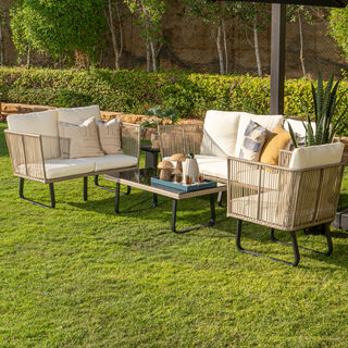 Flat wicker sofa set 4pec with coffee table, white