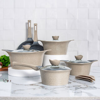 Alberto 10 piece granite cookware set cream color