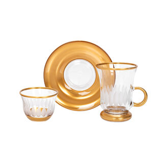18 Pieces Glass Tea And Coffee Set Sunflower Gold