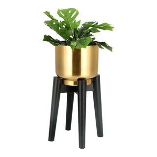 Planter Gold With Wood Stand Gold