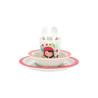 Alberto 5 pieces fiber bamboo kids dinner set jungle girl design