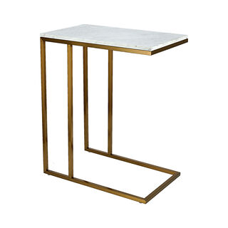 Gold Stainless Steel Side Table With Marble Top