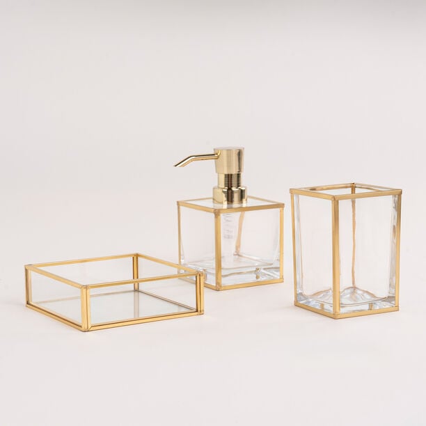Homez glass & gold 3 pcs bath set image number 0