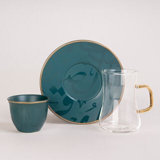 Arabic Tea and Coffee Set 18Pc Porcelain Mattglow Green