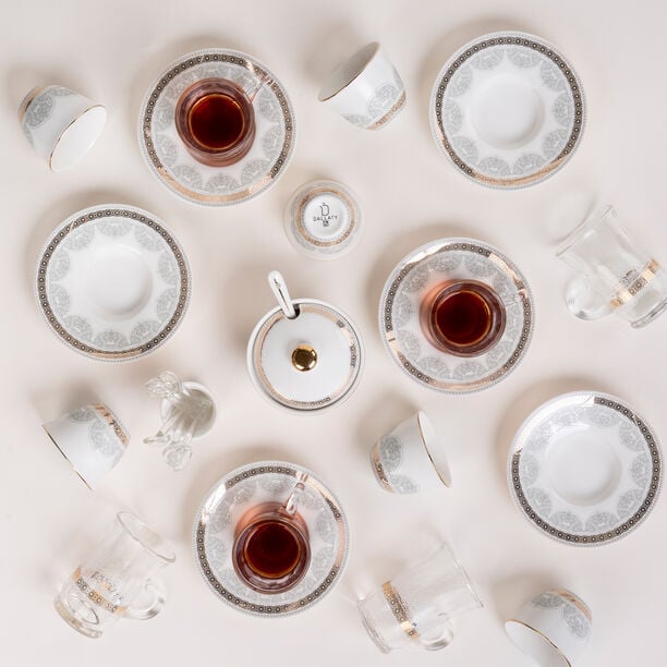 Tea And Coffee Set 28 Pieces Porcelain Silver And Gold  image number 7