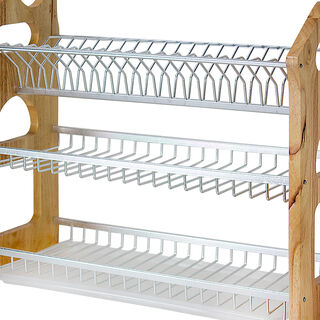 Alberto 3 Layers Rubber Wood&nbsp;With Aluminium Dish Rack