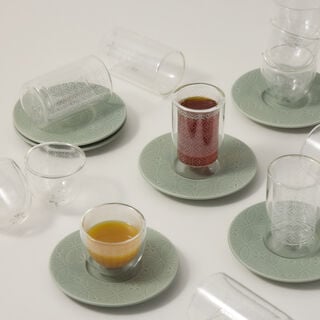 Dallaty green porcelain and glass Tea and coffee cups set 18 pcs
