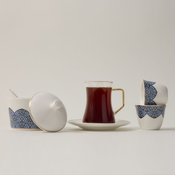 21 Pcs Porcelain Tea And Coffee Set Dark Blue image number 0