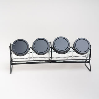 طقم برطمانات زجاج 4 قطع بغطاء وحامل معدني من البرتو