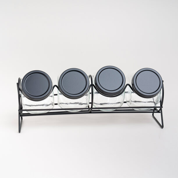 Alberto 4 Pieces Glass Spice Jars With Clip Lid And Metal Rack image number 1