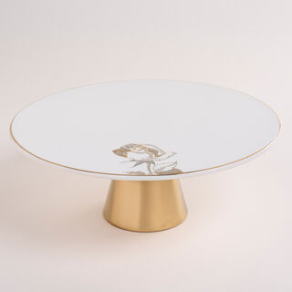 La Mesa white porcelain cake stand with gold base