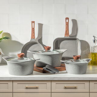 طقم أواني طهي جرانيت من البرتو 8 قطع جرانيت باللون الرمادي الفاتح