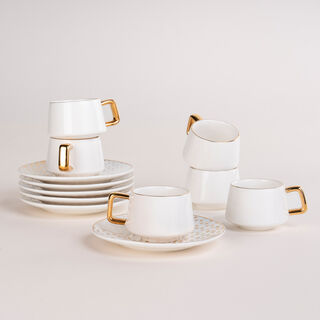 دلتي طقم فناجين قهوة تركي بورسلان لون ذهبي وأبيض 12 قطعة