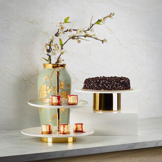 La Mesa white porcelain cake stand with gold base
