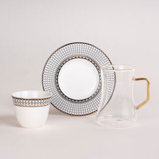 Dallaty white glass and porcelain Tea and coffee cups set 18 pcs