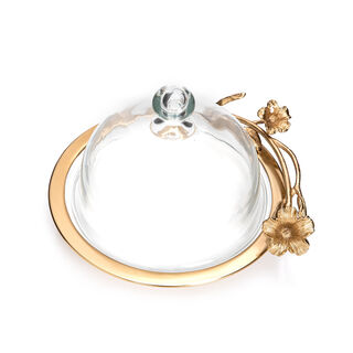 Cake Dome Sml White&Satin Gold