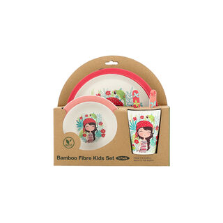 Alberto 5 pieces fiber bamboo kids dinner set jungle girl design