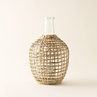 Homez glass vase with woven grass cover30*18.5*18.5cm