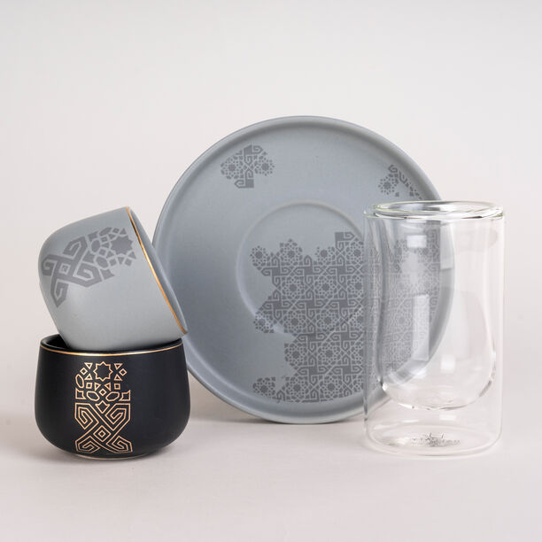 Dallaty grey porcelain and glass Tea and coffee cups set 18 pcs image number 1