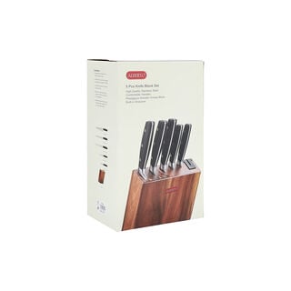 Alberto Acacia Wood Knife Block With 5 Wood Knives Set And Sharpner