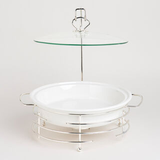 Round Food Warmer With Candle Stand Silver 12"