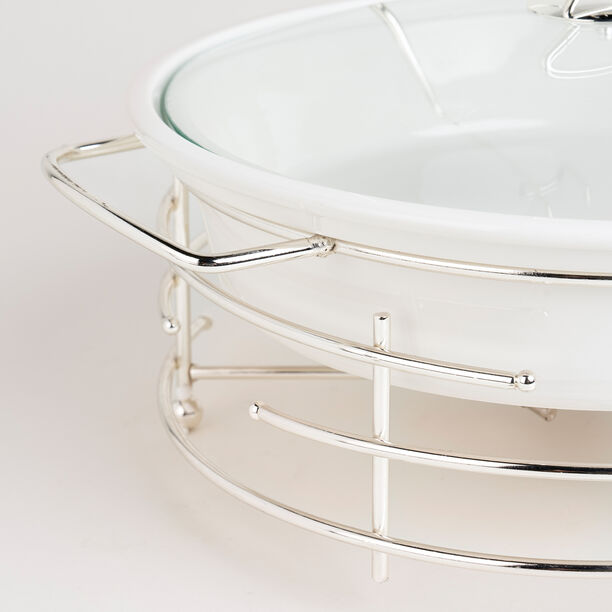 Round Food Warmer With Candle Stand Silver 12" image number 5