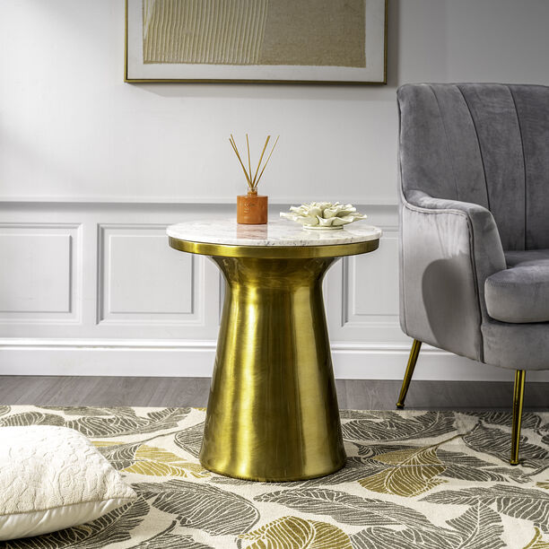 Side Table Aluminum And Marble Dia 51* Ht: 56 Cm image number 0