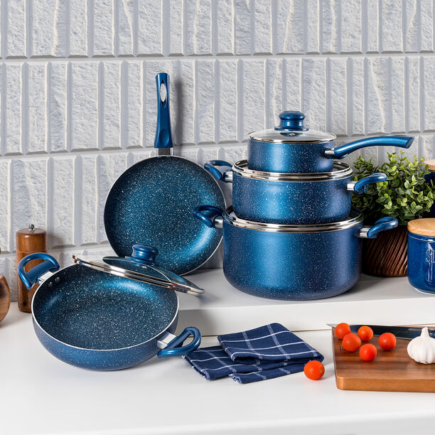 بنتولا طقم قدور جرانيت غير لاصق 9 قطعة، أزرق image number 0