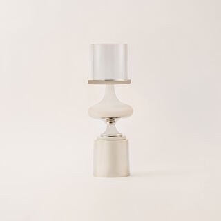 Homez aluminium & glass silver and white candle holder 14*44 cm