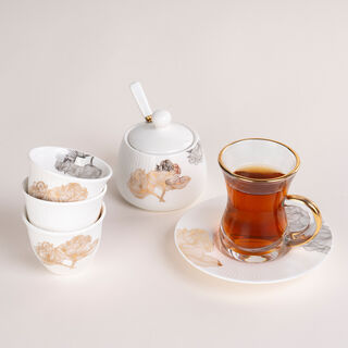 La Mesa white glass and porcelain coffee and tea cups set 21 pcs