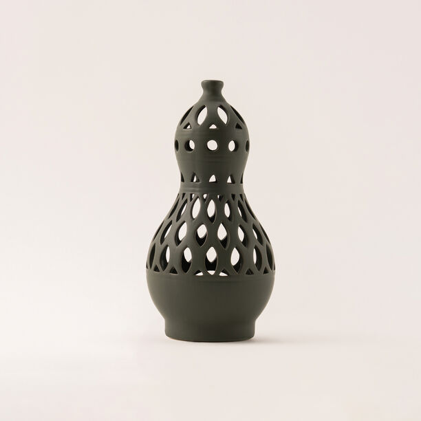 Homez dark green ceramic candle holder 12.1*12.1*24.7 cm image number 2