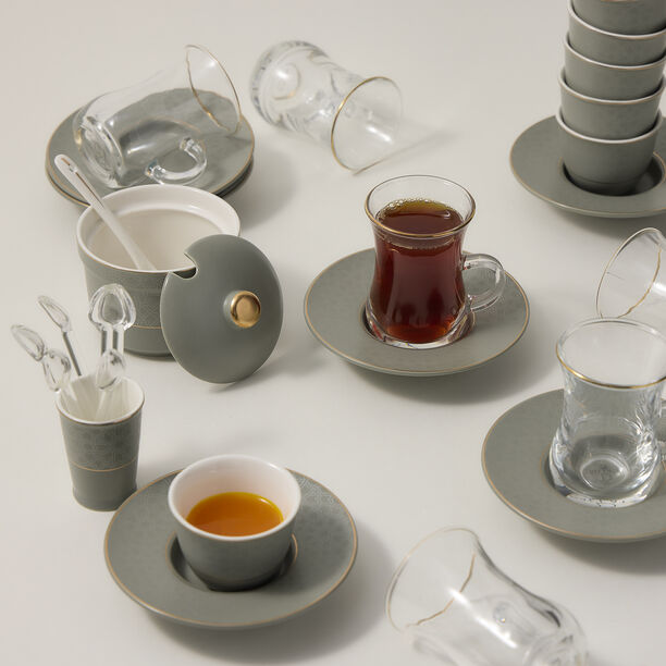 Zukhroof 28Pc Porcelain Tc Set Thumanya Green Serve 6 image number 5