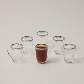 Tea Glass Set 6 Pieces Double Line Silver