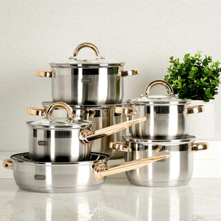 Alberto Stainless Steel Cookware Set 12 Pieces Golden Handle