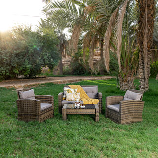 4 Piece Wicker Patio Set Antique Brown