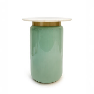 Homez glass side table with marble top, green 55*48cm
