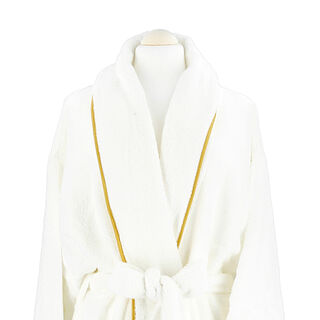 100% cotton bathrobe with gold sateen piping size S/M