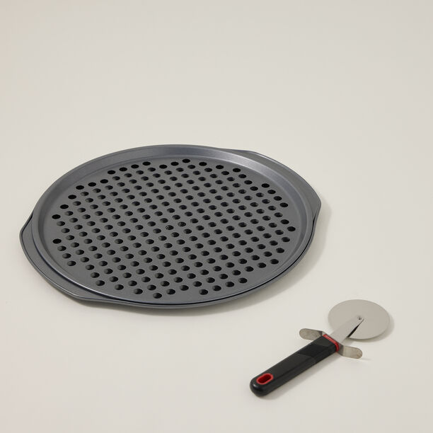 Betty crocker non stick pizza tray set 2 pieces 33cm with cutter image number 1