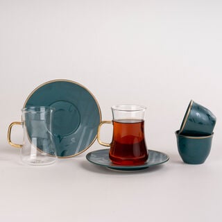 Arabic Tea and Coffee Set 18Pc Porcelain Mattglow Green