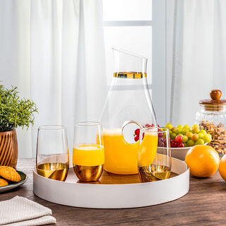 7 Pcs Glass Drink Set Tashkeel Pattern Gold