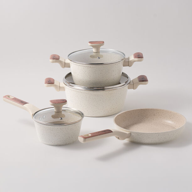 ألبرتو طقم قدور 7 قطع ألومنيوم، كريمي image number 0