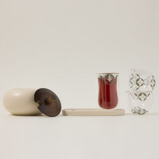 Dallaty beige glass and porcelain Saudi coffee and tea cups set 21 pcs