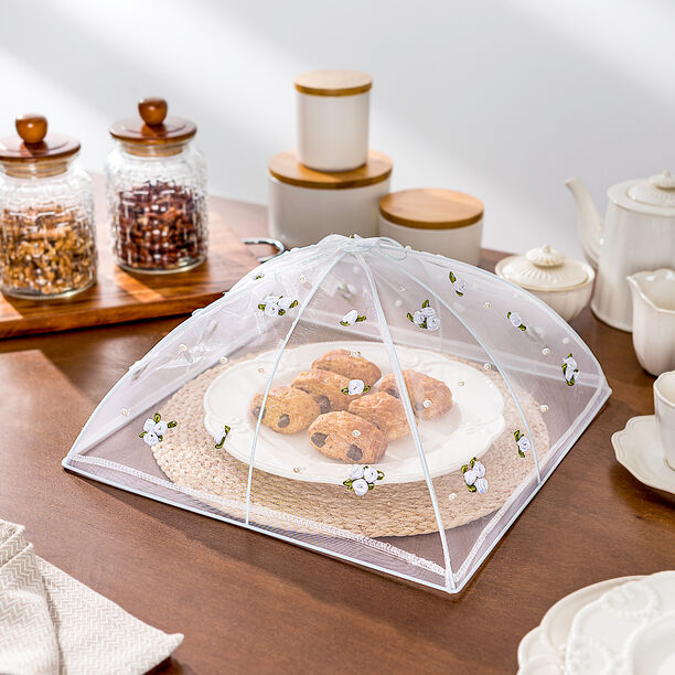 Chef Classics Fold Able White Food Cover With Roses image number 0