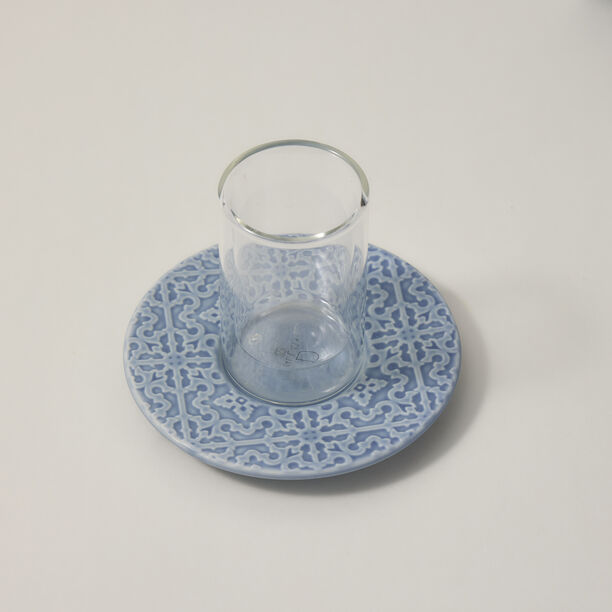 Dallaty blue porcelain and glass tea and Saudi coffee cups set 18 pcs image number 2