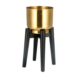 Planter Gold With Wood Stand Gold