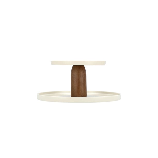 La Mesa beige porcelain/wood 2 tiered cake plate image number 0