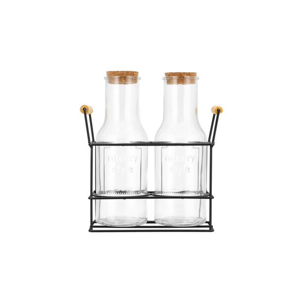 البرتو طقم برطمانات عصير زجاج شفاف بحامل معدني 2 قطعة image number 1