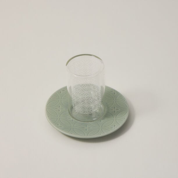 Dallaty green porcelain and glass Tea and coffee cups set 18 pcs image number 2