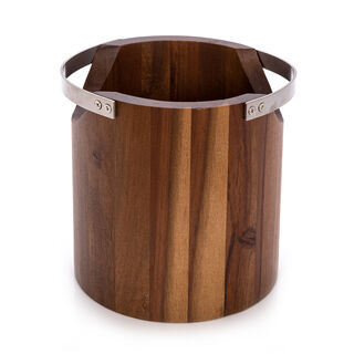 Acacia Wood Ice Bucket With Steel Handles
