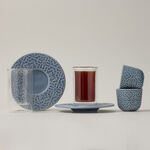 Dallaty blue porcelain and glass tea and Saudi coffee cups set 18 pcs image number 0
